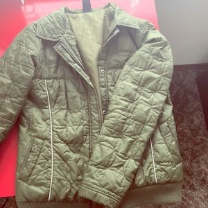 Green bomber Jacket, removable hood
